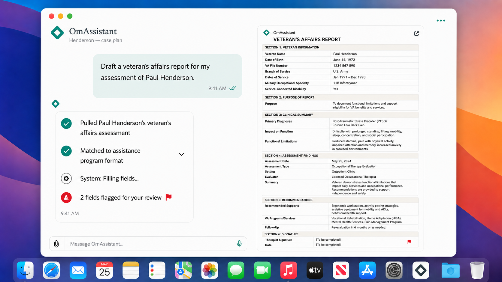 OmAssistant running on a desktop